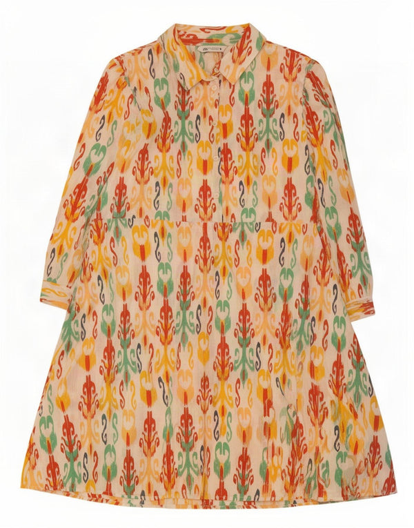 Zara Vestido Acampanado con Manga 3/4 para Mujer UK 40 2XL Ikat Multicolor