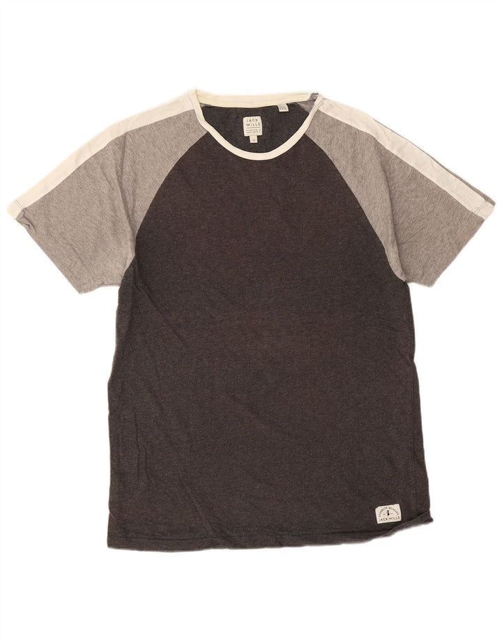 Jack Wills Hombre Camiseta Top Medium Negro Colorblock Algodón