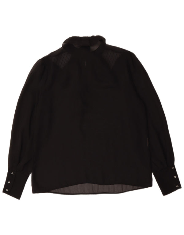 Vintage mujeres ver a través de blusa de manga larga Top Reino Unido 16 negro grande