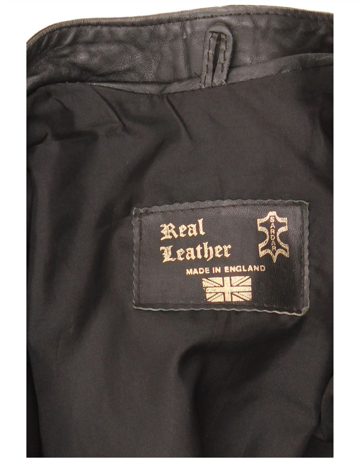Vintage mujer chaqueta de cuero Reino Unido 20 2XL cuero negro