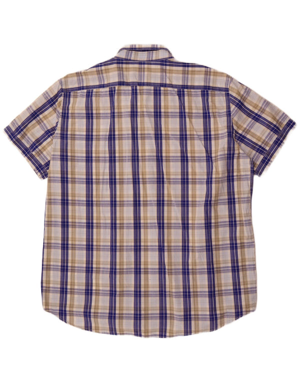 Carrera Camisa de Manga Corta Regular Fit para Hombre 3XL Algodón a Cuadros Azul
