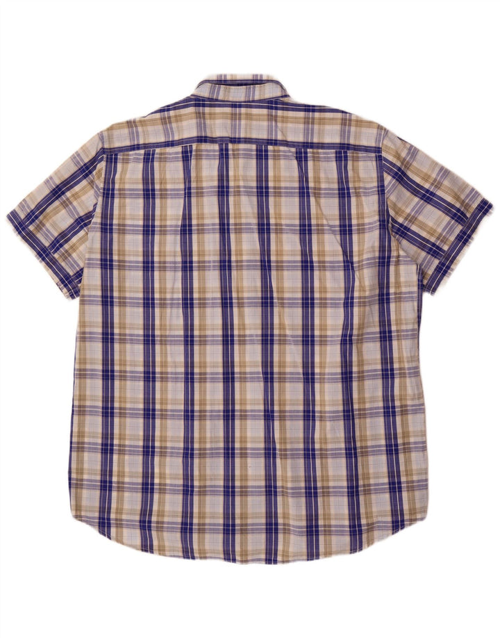 Carrera Camisa de Manga Corta Regular Fit para Hombre 3XL Algodón a Cuadros Azul