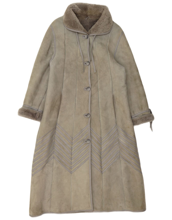 Vintage mujer shearling abrigo EU 40 piel de cordero gris medio