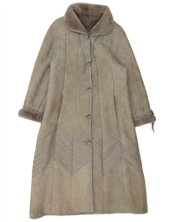 Vintage mujer shearling abrigo EU 40 piel de cordero gris medio