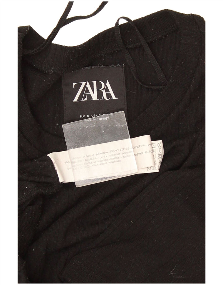 Zara Mujer Maxi Vestido UK 8 Pequeño Poliéster Negro