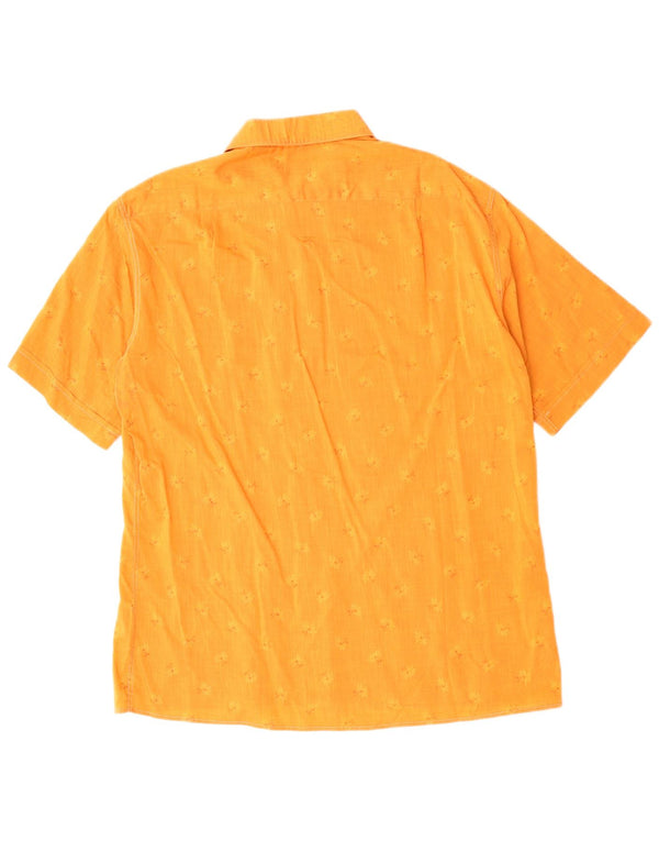 Vintage hombres camisa de manga corta grande naranja floral