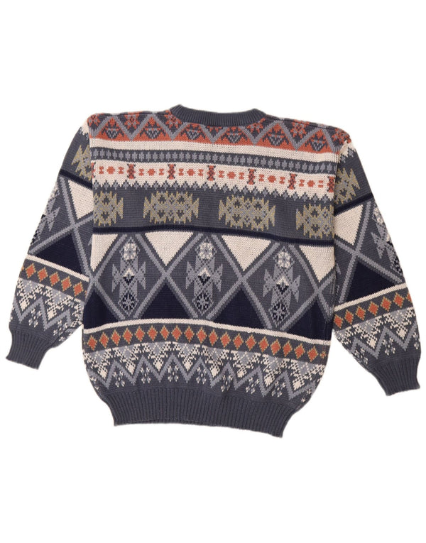 VINTAGE Hombres Crew Neck Jumper Suéter IT 48/50 Medio Azul Marino Fair Isle