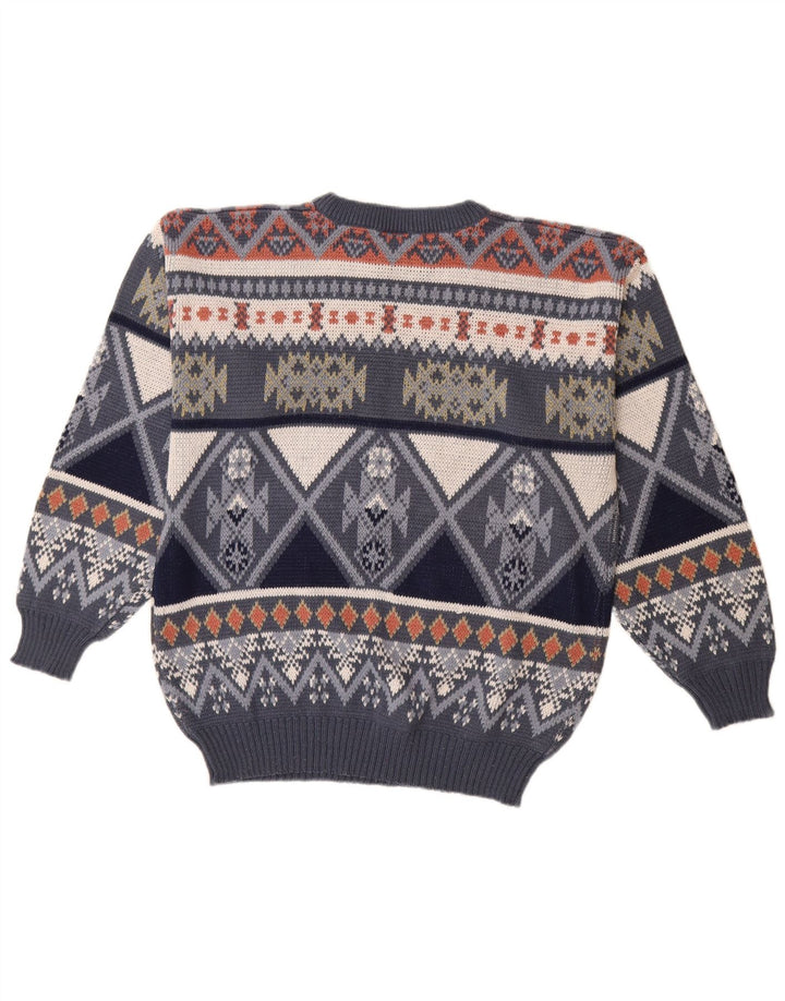 VINTAGE Hombres Crew Neck Jumper Suéter IT 48/50 Medio Azul Marino Fair Isle