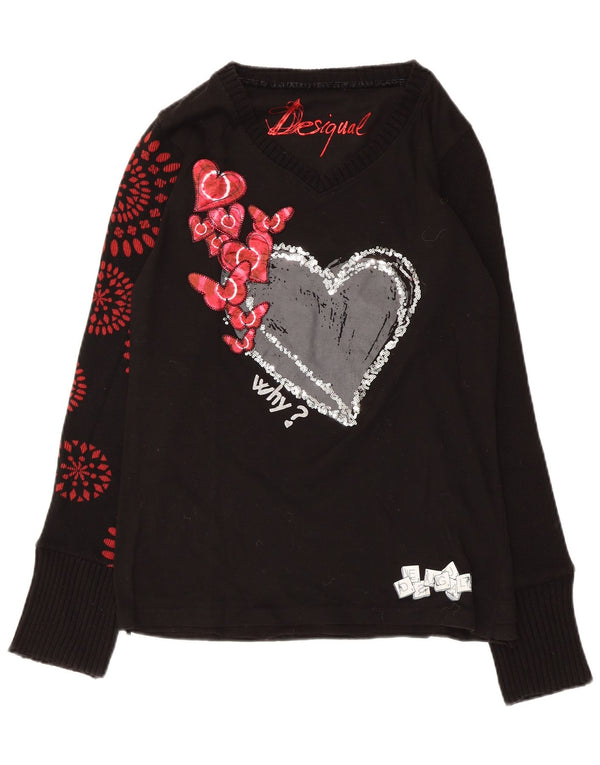 Desigual Blusa gráfica de manga larga para mujer Top UK 46 Large Black Heart