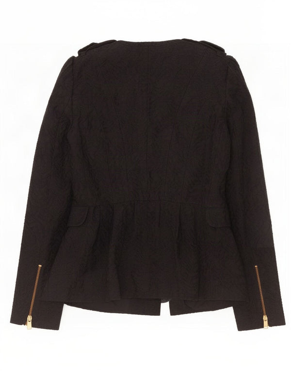 Zara Chaqueta militar con estampado abstracto para mujer UK 10 Small Black Cotton