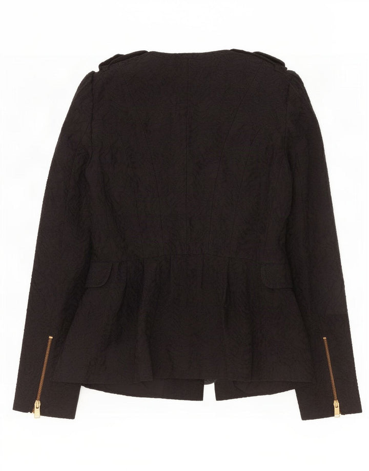 Zara Chaqueta militar con estampado abstracto para mujer UK 10 Small Black Cotton