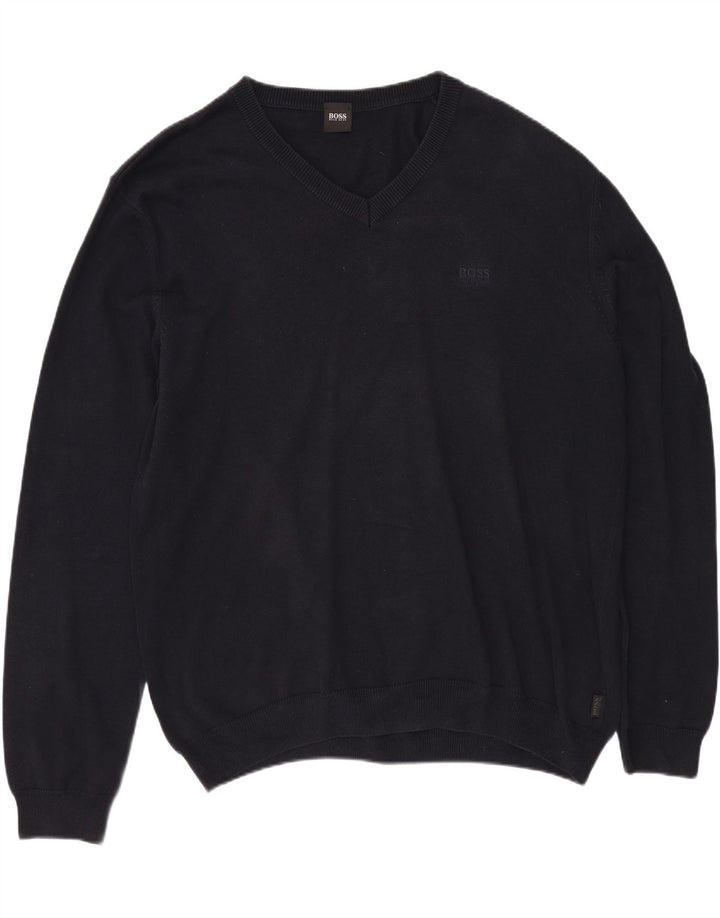 HUGO BOSS Jersey con cuello en V para hombre XL Azul marino Algodón