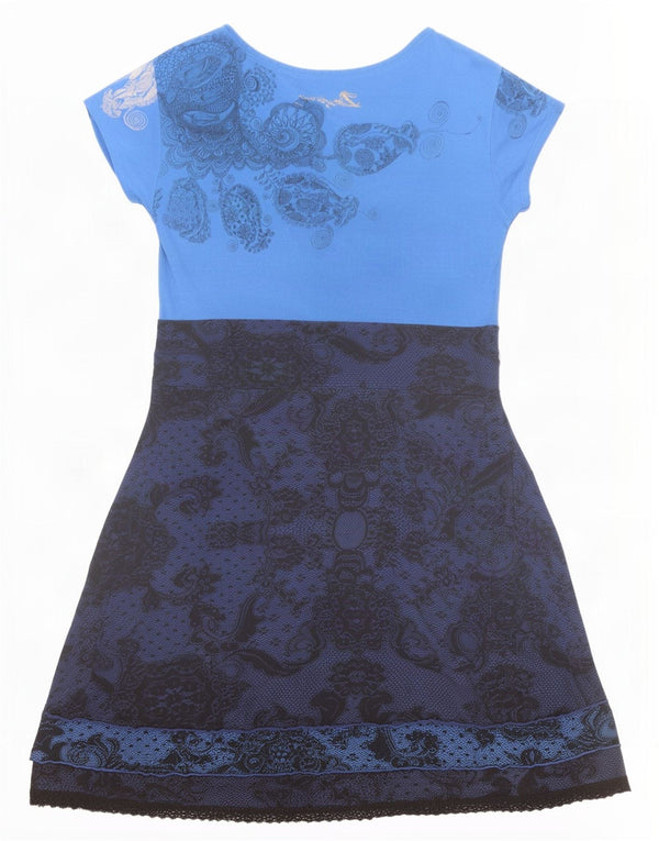 Desigual Mujer Vestido Gráfico A-Line UK 40 XL Viscosa Paisley Azul