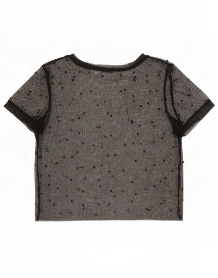 Zara Mujer Crop Top Transparente UK 10 Small Negro