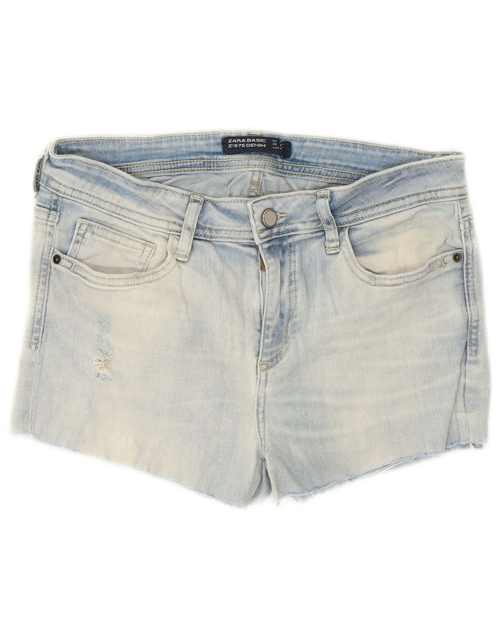 Zara Pantalones cortos de mezclilla desgastados para mujer EU 38 Small W28 Azul