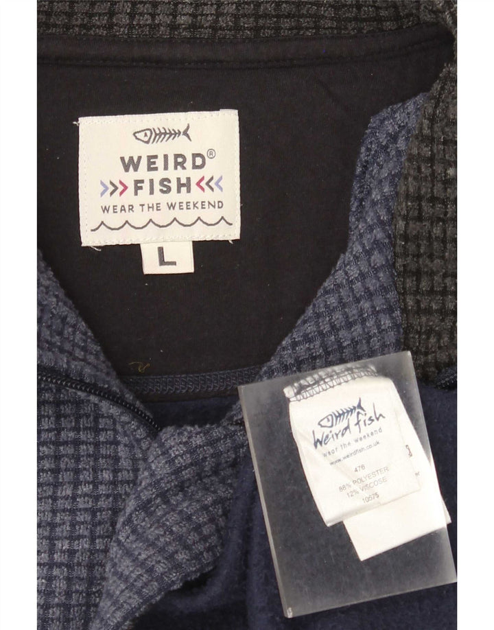 Weird Fish Jersey de forro polar con cuello y cremallera para hombre, tamaño grande, poliéster azul marino