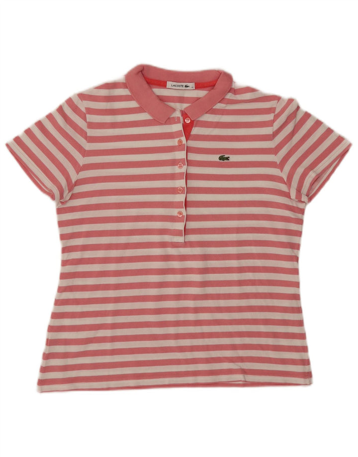 Polo Lacoste Mujer Talla 40 Algodón Rayas Rosa Mediano