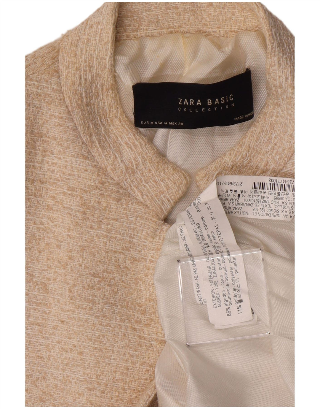 ZARA Chaqueta tipo blazer abierta para mujer UK 12 Medium Off White Cotton