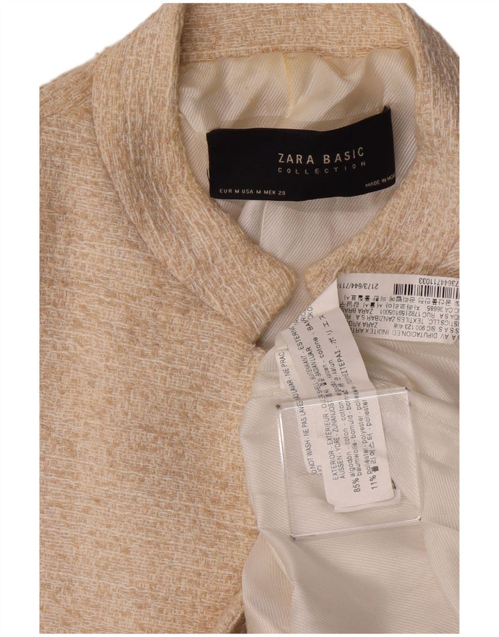 ZARA Chaqueta tipo blazer abierta para mujer UK 12 Medium Off White Cotton