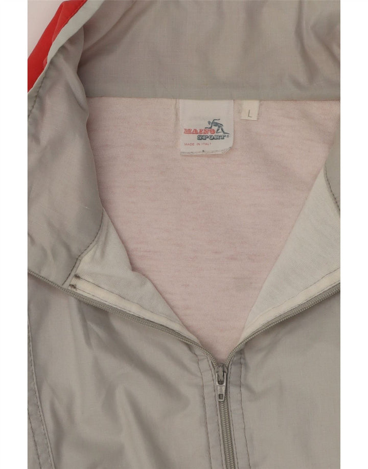 Vintage hombres pullover chándal top chaqueta grande gris colorblock algodón