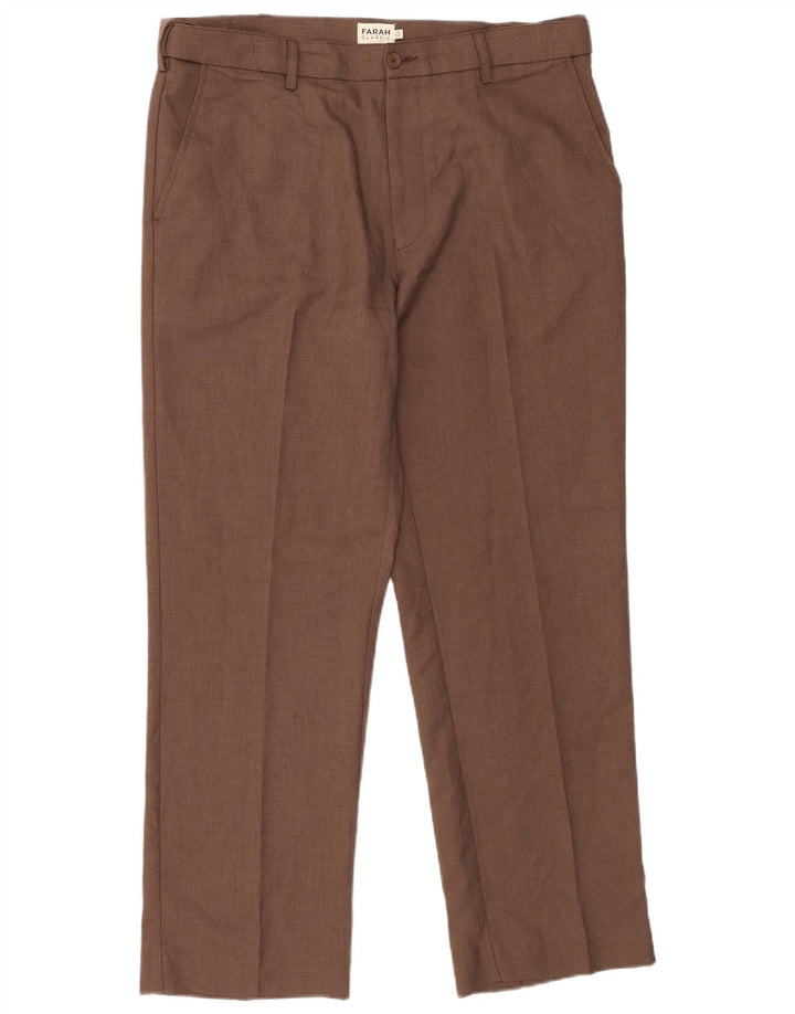 Farah Pantalón chino de corte clásico para hombre W36 L29 Poliéster marrón