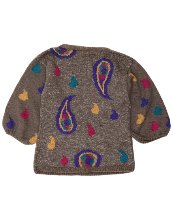 Vintage Womens Boat Neck Jumper Sweater UK 12 Medium Grey Paisley