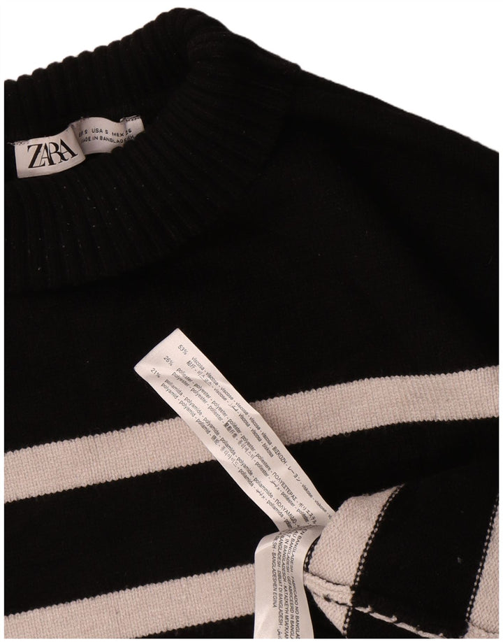 Zara Mujer Oversize Cuello Alto Jersey Jersey UK 10 Small Negro Rayas