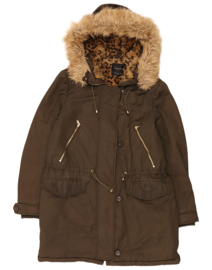 Zara Chaqueta Parka Sherpa con Capucha para Mujer UK 44 Medium Khaki