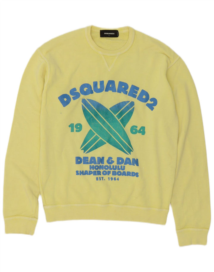 Dsquared2 Hombre Sudadera Gráfica Jumper Large Algodón Amarillo
