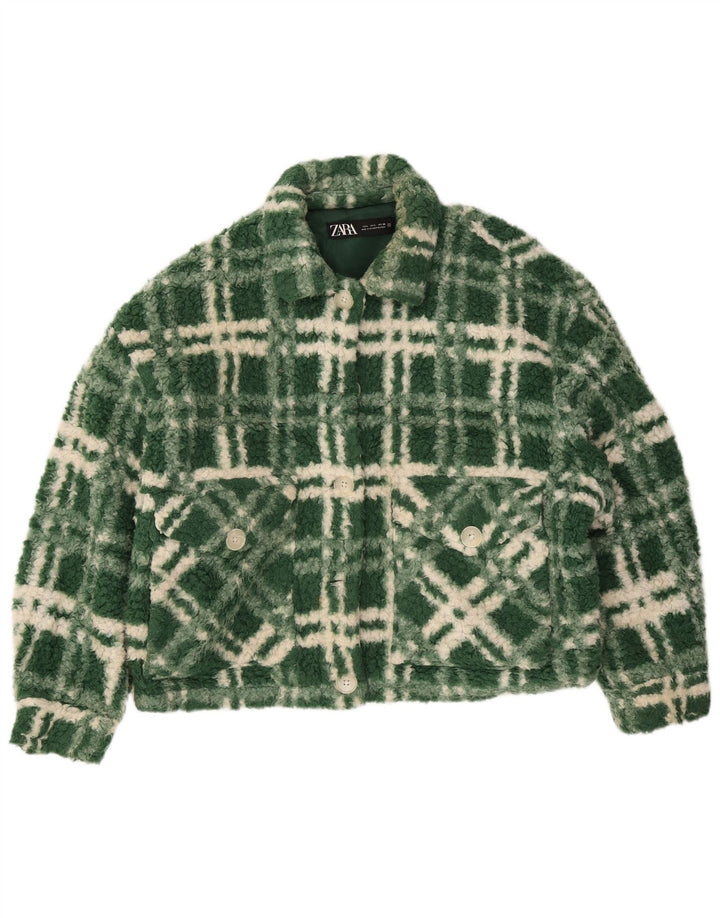 Zara Mujer Chaqueta Polar Extragrande UK 40 Poliéster A Cuadros Verde Grande