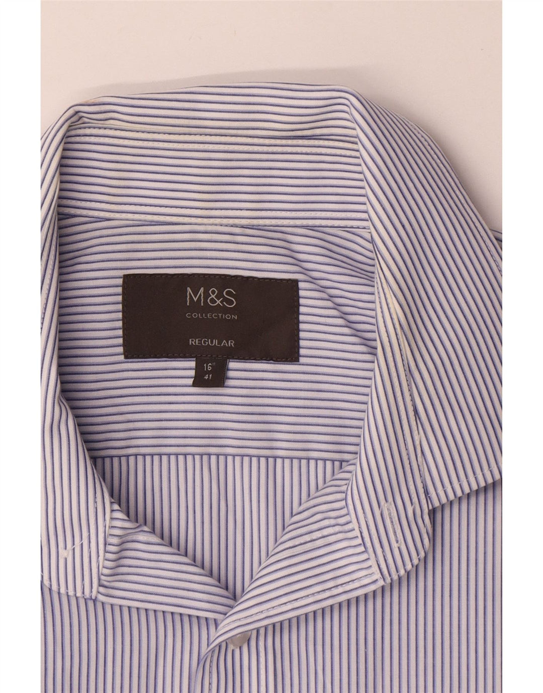 MARKS & SPENCER Camisa de manga corta para hombre Talla 41 16 Raya azul grande