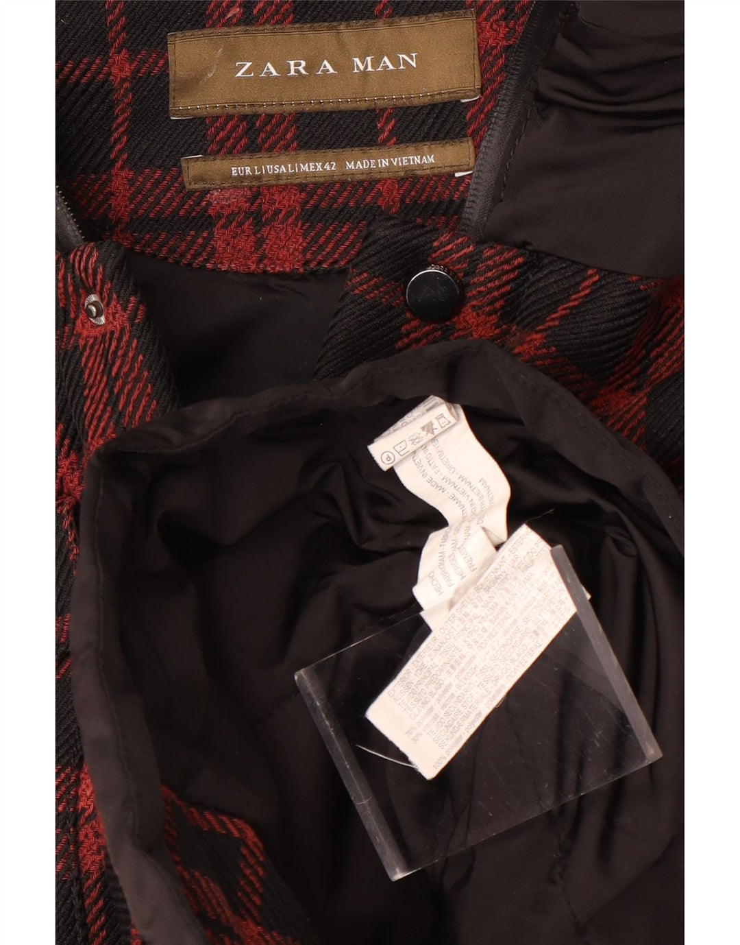 Zara Chaqueta utilitaria con capucha y capucha para hombre UK 40 Large Black Check Poliéster