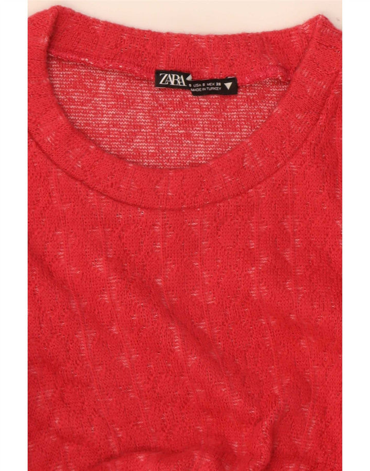 Zara Mujer Crop Ruffle Front Top Manga Larga UK 8 Small Rojo