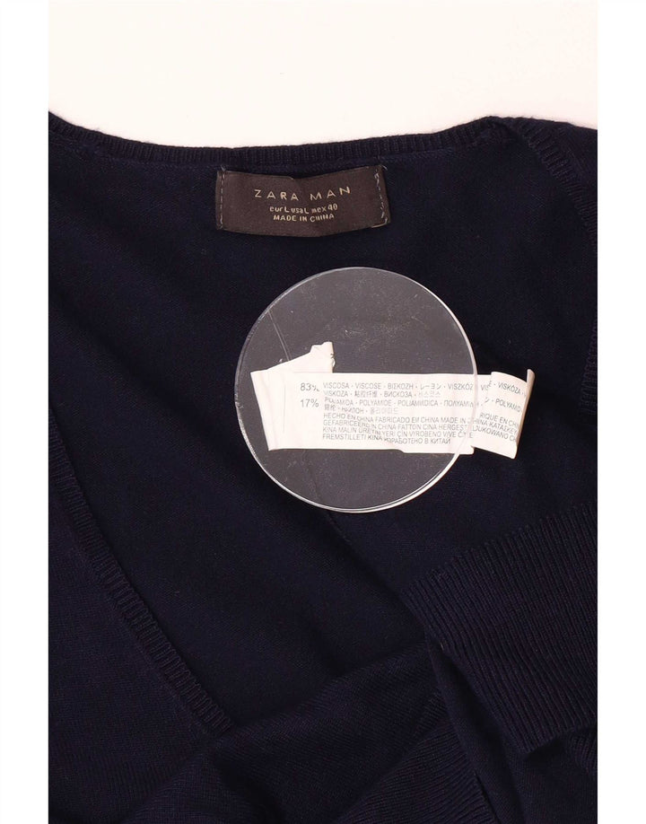 Zara Hombre Jersey Con Cuello De Pico Large Viscosa Azul Marino
