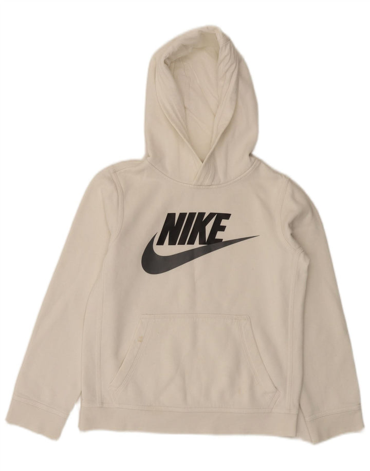 NIKE - Sudadera con capucha para niños, diseño gráfico, ajuste estándar, 10-11 años, talla mediana, color blanco
