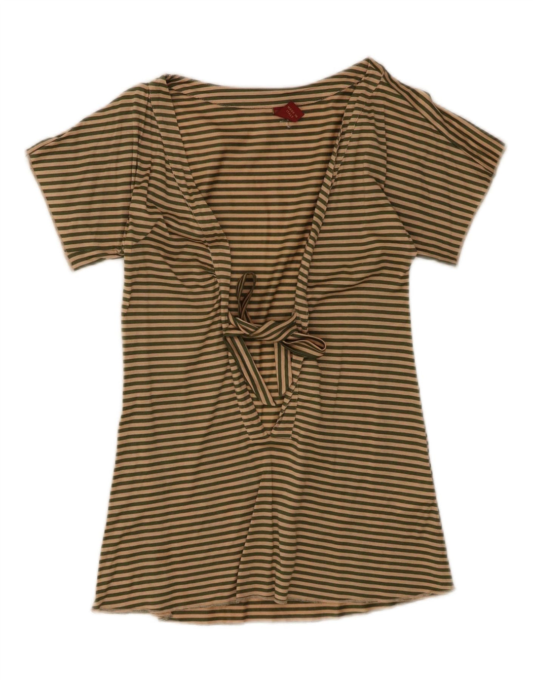 Dondup Blusa con lazo frontal para mujer UK 10 Small Beige Algodón a rayas