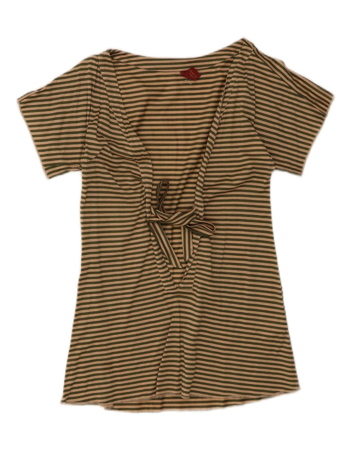 Dondup Blusa con lazo frontal para mujer UK 10 Small Beige Algodón a rayas