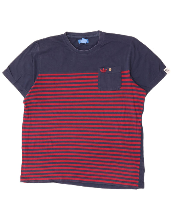 Adidas Hombre Camiseta Top Grande Azul Marino Rayas Algodón