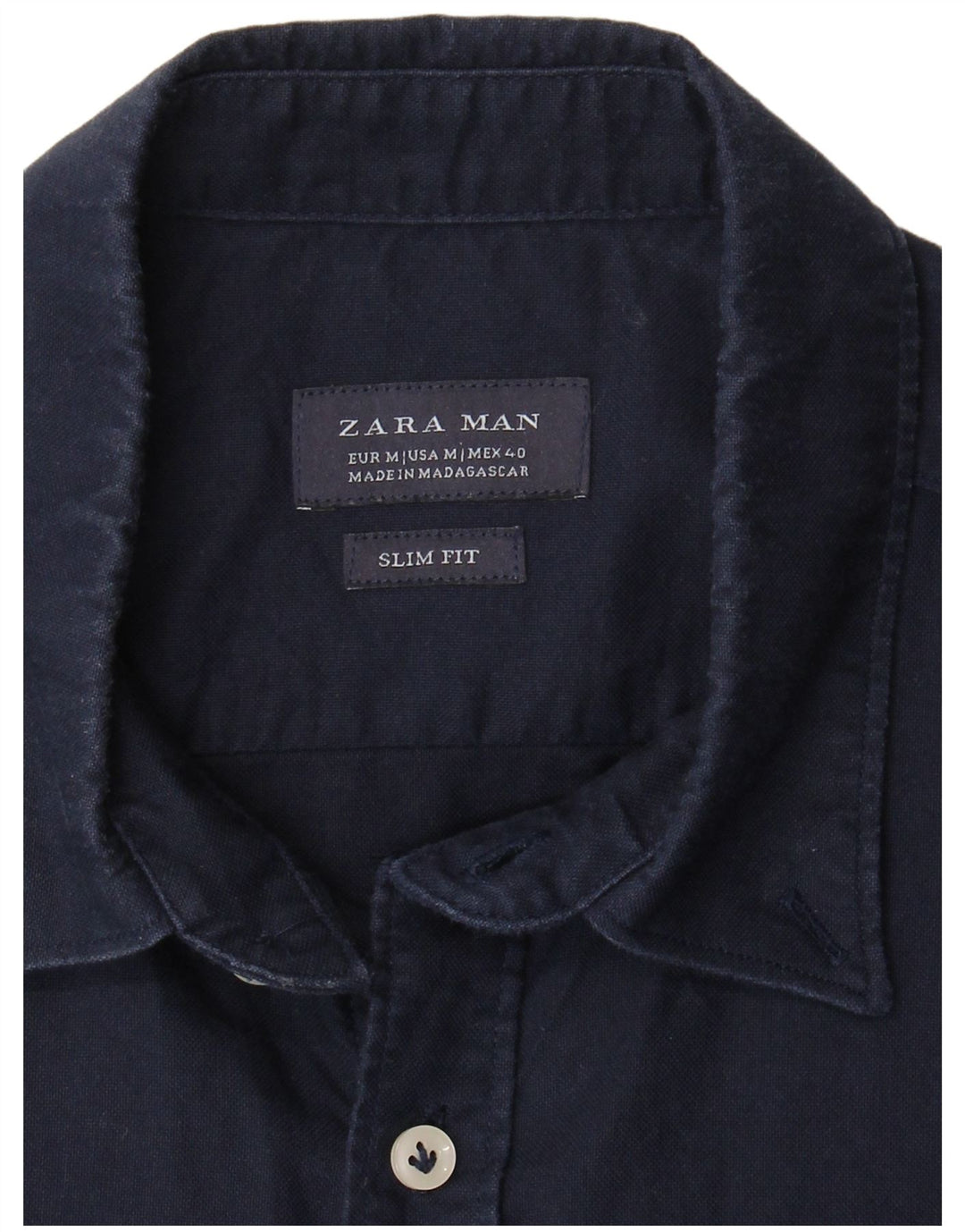 ZARA Mens Slim Fit Short Sleeve Shirt Medium Navy Blue Cotton
