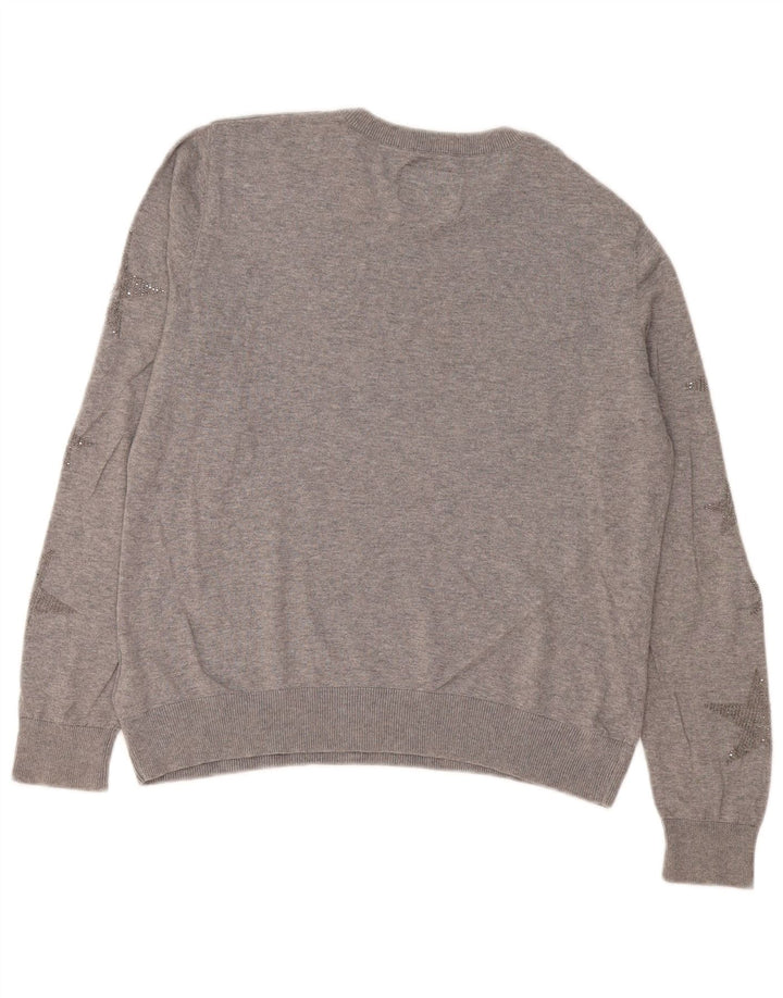 Superdry Suéter tipo jersey con cuello redondo y estampado abstracto para mujer, talla 46, color gris