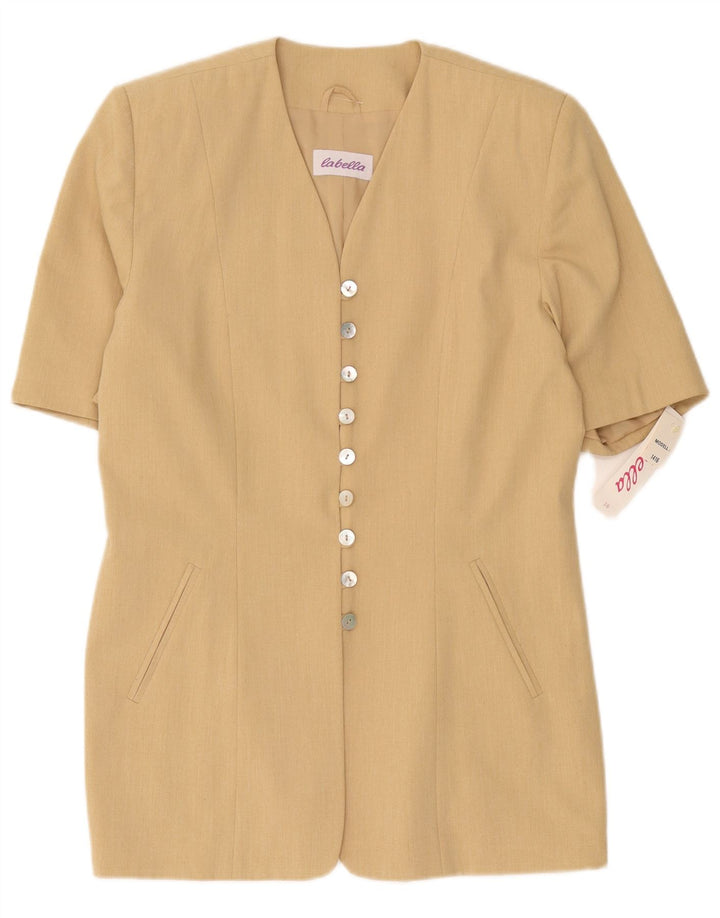 Vintage mujer manga corta 9 botón Blazer chaqueta EU 38 medio beige