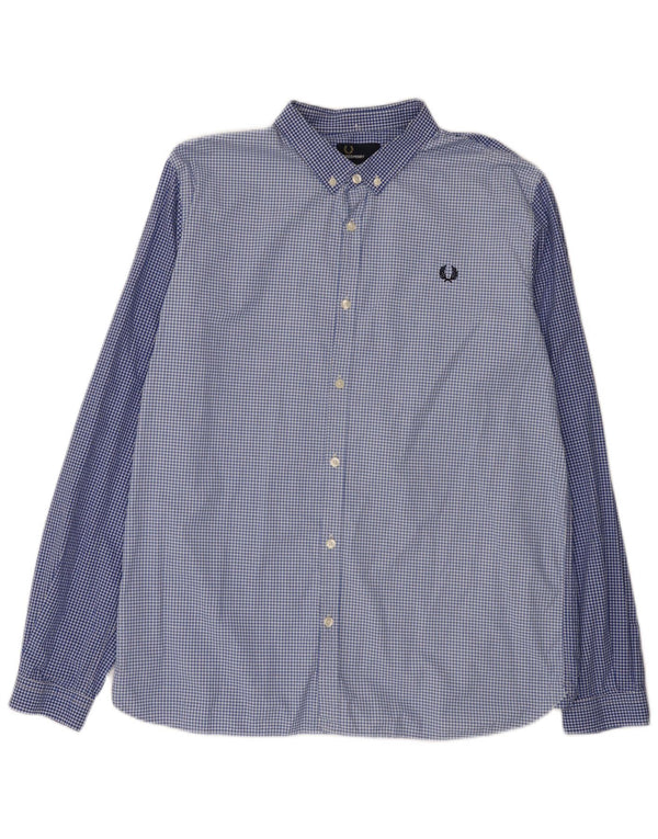 Fred Perry Camisa Slim Fit Para Hombre XL Algodón A Cuadros Azul