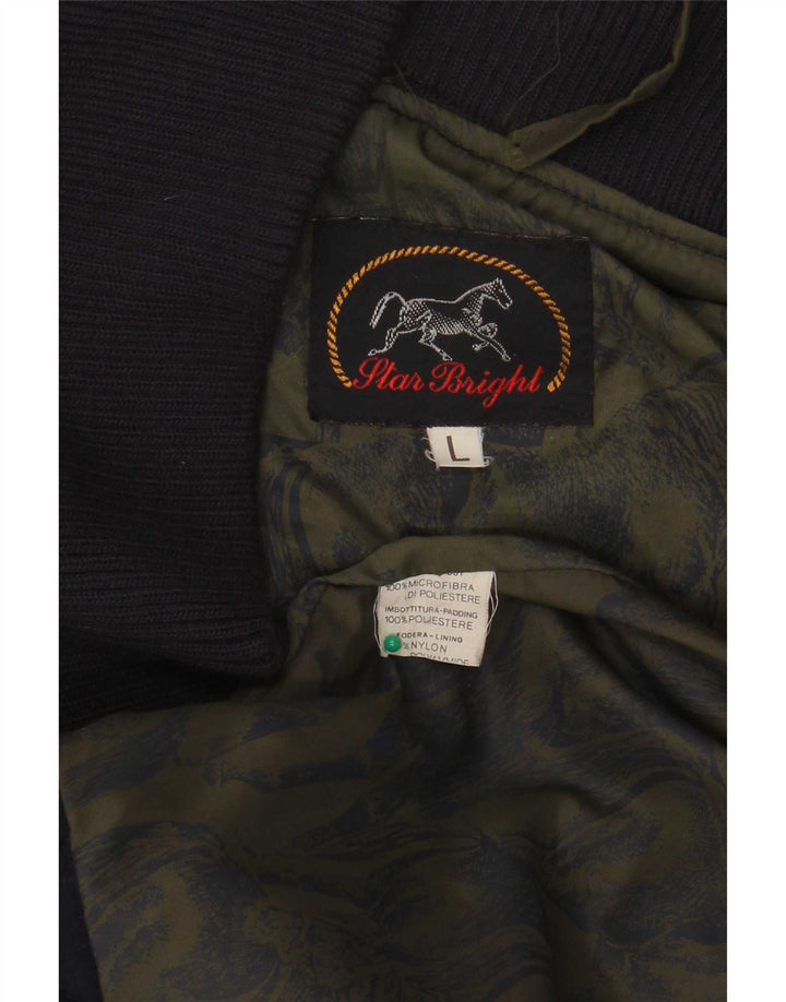 Vintage hombres doble pecho acolchado Gilet Reino Unido 40 poliéster azul marino grande