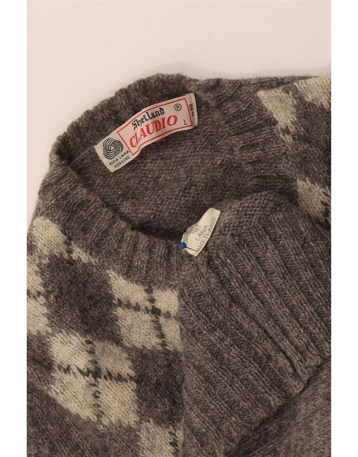 Claudio Suéter tipo jersey con cuello redondo para mujer Reino Unido 44 Grande Gris Argyle/Diamante