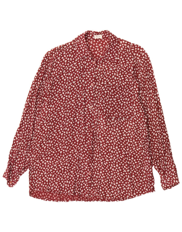 Vintage camisa de mujer Reino Unido 18 XL rojo floral viscosa