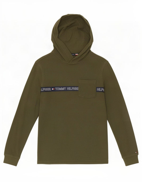 Tommy Hilfiger Top gráfico de manga larga para niños 13-14 años Bloque de color caqui