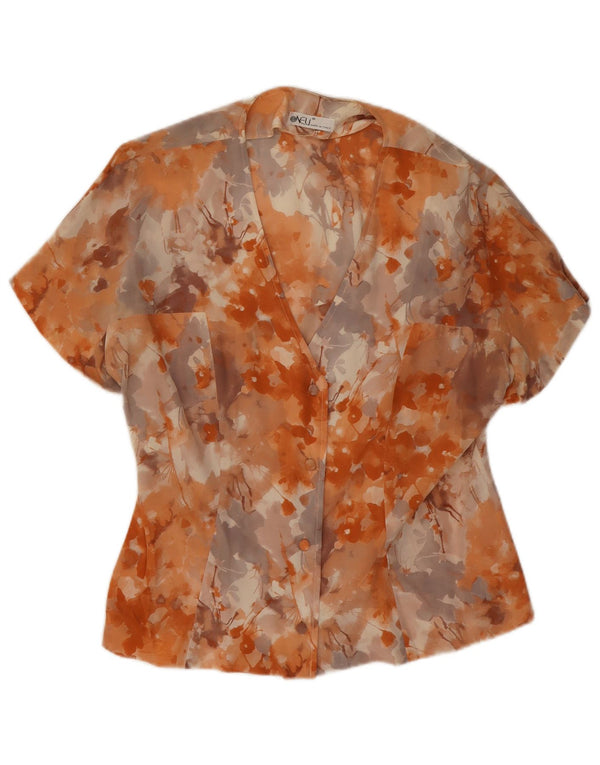 Vintage mujer camisa de manga corta blusa IT 48 XL naranja floral seda