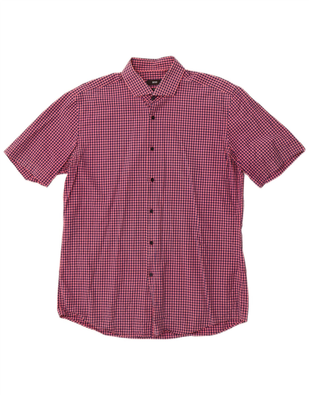 Hugo Boss Camisa Slim Fit De Manga Corta Para Hombre Camisa De Cuadros Rosa Grande