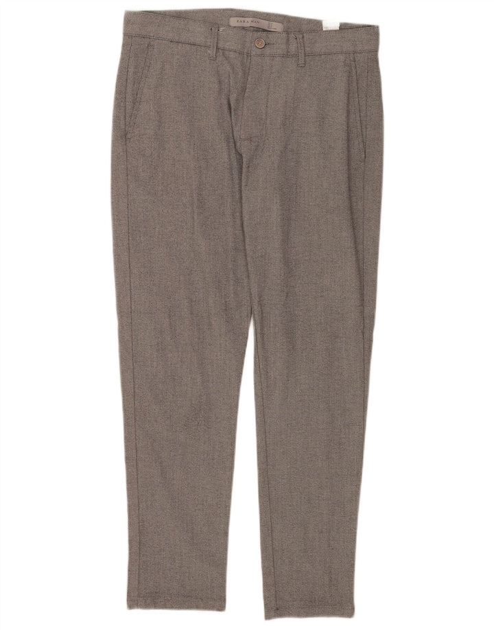 Zara Mens Slim Chino Pantalones EU 38 Small W30 L27 Gris Poliéster