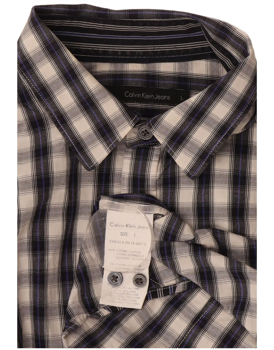 Calvin Klein Jeans Camisa gráfica para hombre de algodón a cuadros grises grandes